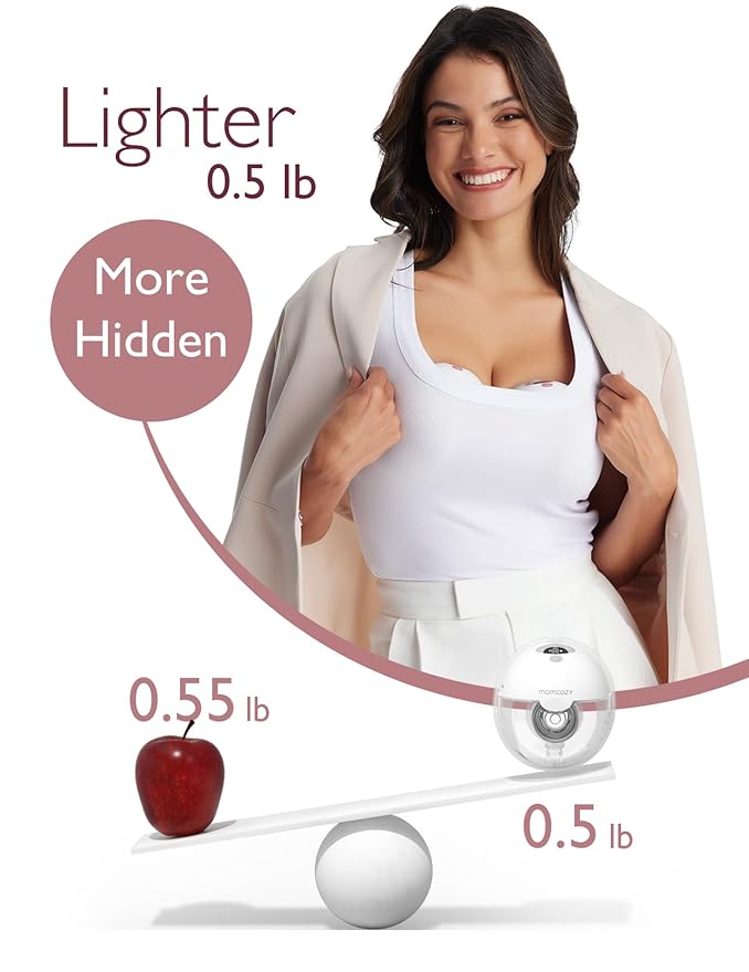 Momcozy M5 Hands-Free Wearable Breast Pump, Double-Sealed Flange for Baby-Like Comfort, 3 Modes & 9 Suction Levels, Portable Electric Pump – 24mm, 1-Pack Quill Gray