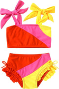 Toddler Swimsuit Girl Color Block Stripe Swimwear Baby Girl Summer Beach Bathing Suits Bikini Set with Ruffled Edges