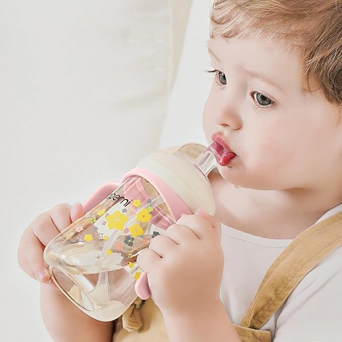 Baby Sippy Cup 240ml/8oz, Toddler Water Drinking Bottle with Non-Spill Valved Spout for 6+ Months, Green/3Pack