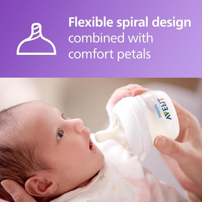 Philips Avent Natural Baby Bottles, with First Flow Nipple, 2OZ/60ML, 2 Pack, SCF019/25