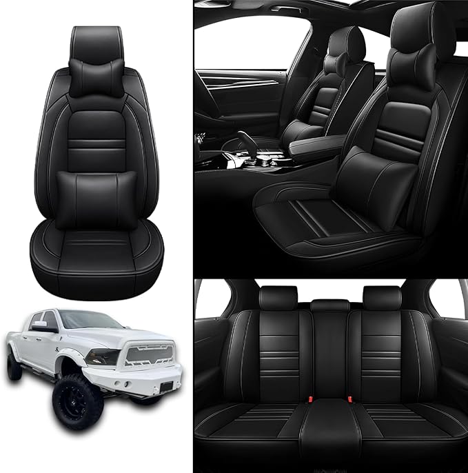 Car Seat Covers for Dodge ram 2500 2004-2011 | 5-Seats Seat Covers, Waterproof Seat Protectors, Automotive Seat Covers (Full Set with Pillow,Black)