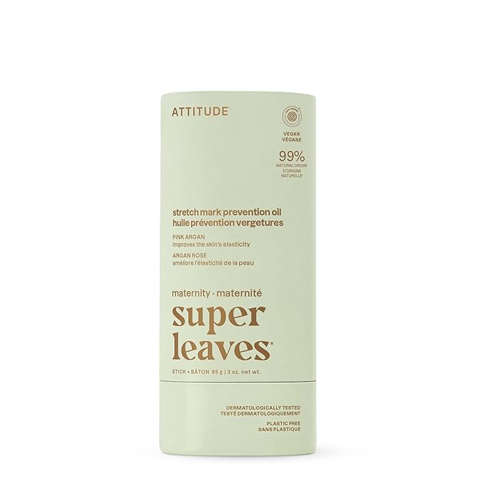 ATTITUDE Plastic-Free Pregnancy Stretch Mark Prevention Oil, EWG Verified, Dermatologically Tested, Plant and Mineral-Based, Vegan Maternity Products, Pink Argan, 3 Ounces