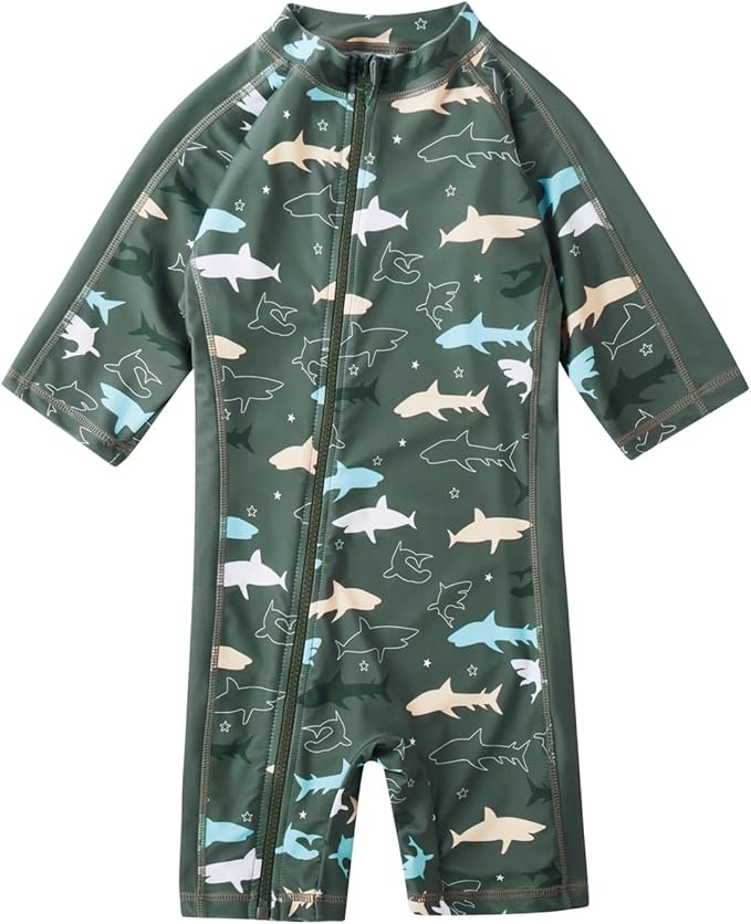 Toddler Baby Boys Swimsuit Rashguard One Piece Zipper Bathing Suit with Sun Hat Infant Swimwear Sunsuit UPF 50+