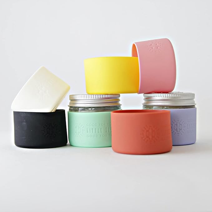 Little Seed Farm Protective Silicone Sleeves for Jars - 2-Pack - Pastel Green