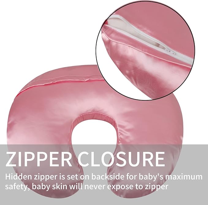 Satin Nursing Pillow Cover Set 2 Pack Ultra Soft Silk Compatible with Boppy Pillow for Breastfeeding Pillow Protect for Baby Hair and Skin Grey & Pink