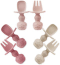 PandaEar 6 Pack Silicone Baby Spoons and Fork Feeding Set- Anti-Choke First Self Feeding Utensils for Baby Led Weaning Ages 3 Months -Pink