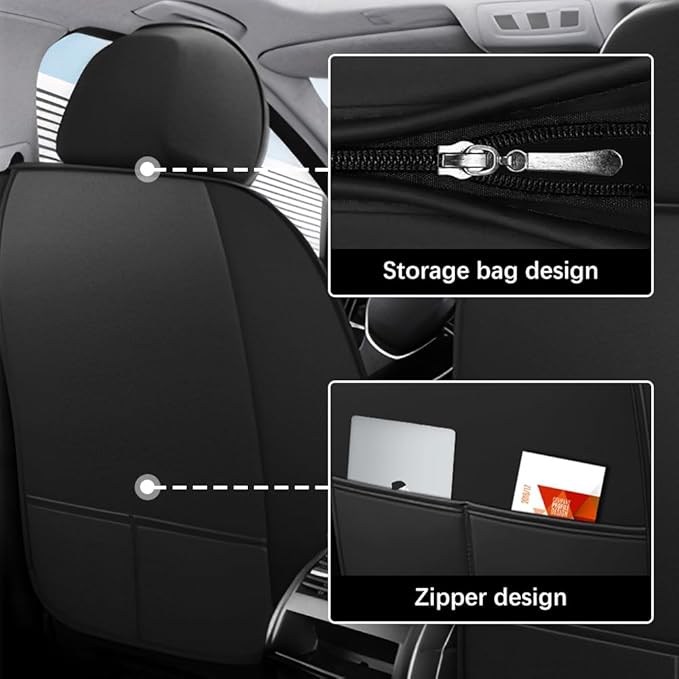 Leather Seat Cover for Ford Edge 2010-2026,Waterproof Soft Seat Covers,Interior Accessories Seat Covers Cushion Vehicle Protector Airbag Compatible(Black&Gray,Full Set with Pillow)