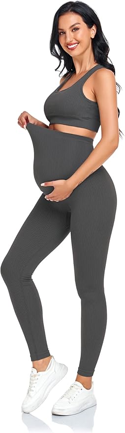 Women's Maternity 2 Piece Outfit Set - Bra & Shorts for Pregnancy - Yoga workout Lounge Wear Sets