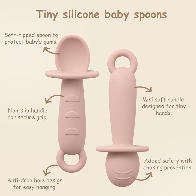 Baby Plates with Suction Silicone Baby Spoons Divided Baby Plates Silicone Baby Safety Toy Straps Baby Bottle Bungees Baby Feeding Set All-in-one-Brown