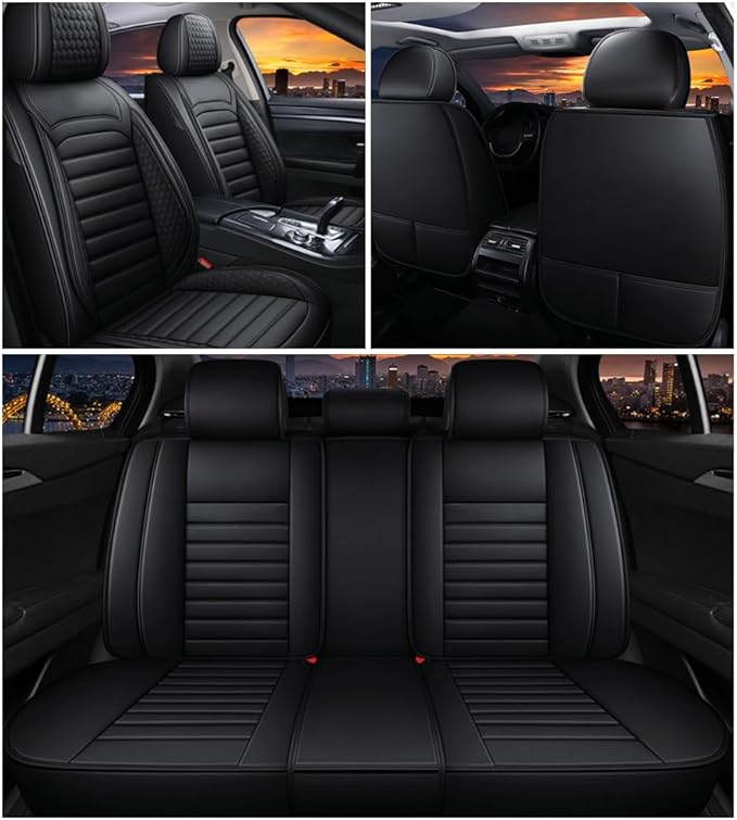 Leather Car Seat Covers for Toyota Corolla 2006-2024,Car Seat Covers Full Set,Seat Covers with Safety,Waterproof Seat Cover Compatible Airbag(5pcs Black Standard)