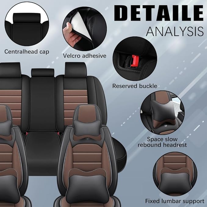 Leather Seat Cover for Ford Edge 2010-2026,Waterproof Soft Seat Covers,Interior Accessories Seat Covers Cushion Vehicle Protector Airbag Compatible(Black&Coffee,Full Set with Pillow)