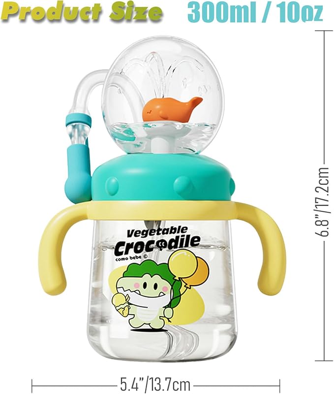 Whale Fountain Tumbler, Spill Proof Straw Cups for Toddlers Interactive Baby Straw Cup & Weighted Sippy Cups, Fun Drinking Cup with Whale Squirt 10oz/300ml