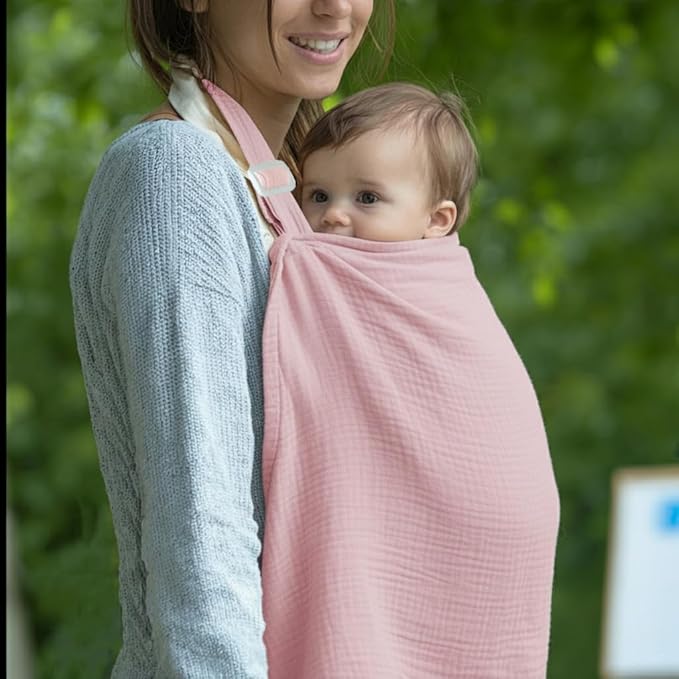 Muslin Nursing Covers for Breastfeeding, Arch Neckline Breast Feeding Covers for Women, Moms Privacy Breathable Summer Nursing Apron,Enlarged XL Size Soft Feeding Cover (Blush Pink)