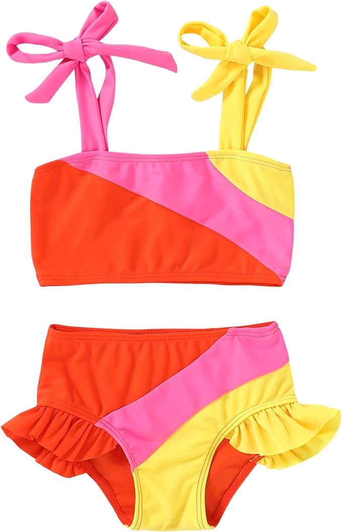 YOUNGER TREE Toddler Girls Two Pieces Swimsuit Color Block Stripe Swimwear Summer Beach Bathing Suit 18M-5T