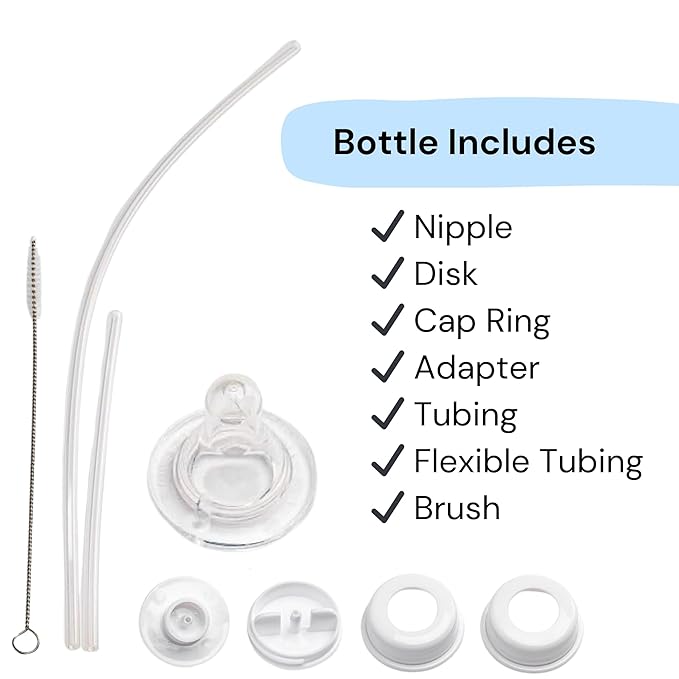 Hands-Free Baby Bottle - Anti-Colic Nursing System 9 oz Baby Bottle with Fast Flow Nipple/Teat 3m+ Infant with Tube Straw Feeding System for Toddler (2 Bottles - Elephant)