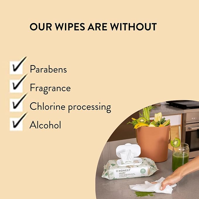 The Honest Company Clean Conscious Multi-Use Wipes Hypoallergenic and Unscented for Sensitive Baby Skin Over 99% Water Compostable Plant Based Baby Wipes Rose Blossom 60 Count