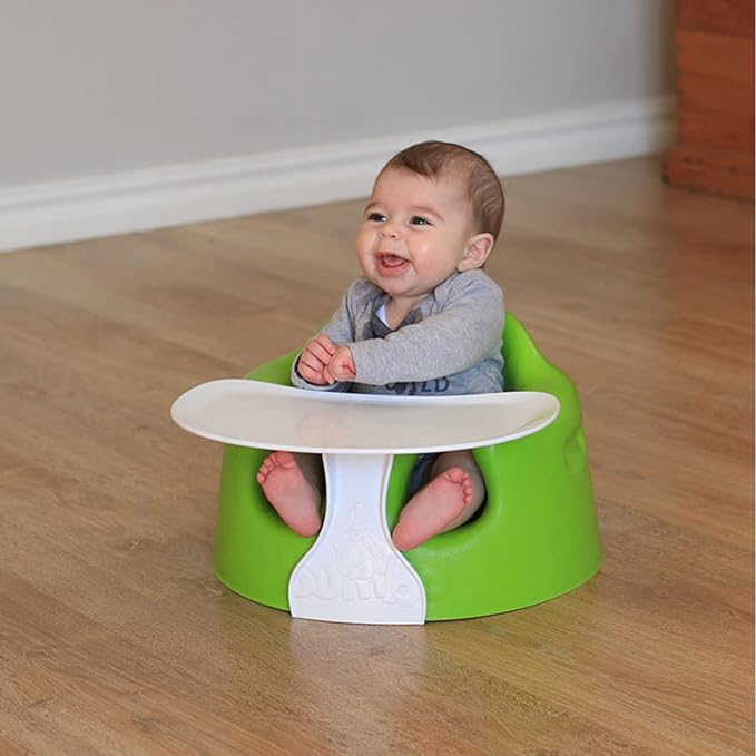 Bumbo Baby Floor Seat, Portable Infant Sit Up Activity & Eating Chair with Tray Accessory, Powder Blue - Feeding and Sitting Lounger for Babies and Infants Ages 3 to 12 Months