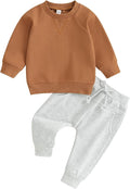 Toddler Baby Boy Clothes Solid Color Long Sleeve Crewneck Sweatshirt Top Casual Pants Set 2Pcs Fall Winter Outfits