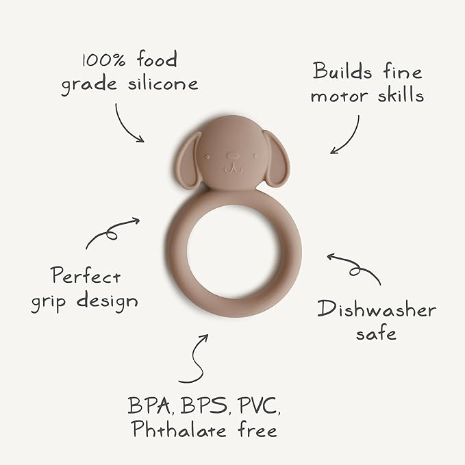mushie Silicone Baby Teether Toy | Dog Brown