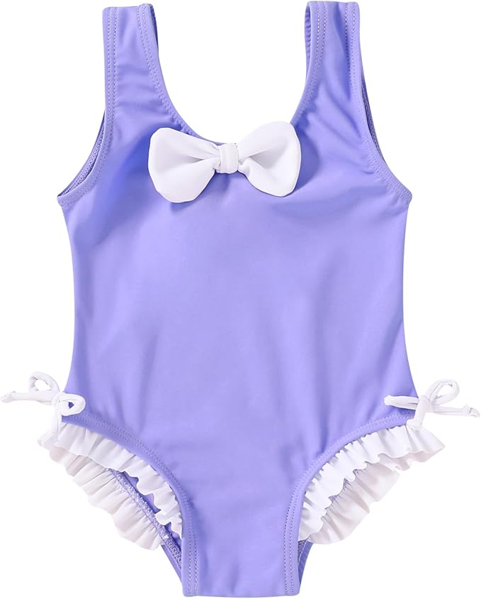 YOUNGER TREE Toddler Swimsuit Girl Cute Stripe One-Piece Ruffle Swimwear Baby Girl Bathing Suits with Bow