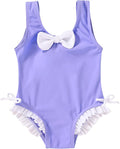 YOUNGER TREE Toddler Swimsuit Girl Cute Stripe One-Piece Ruffle Swimwear Baby Girl Bathing Suits with Bow