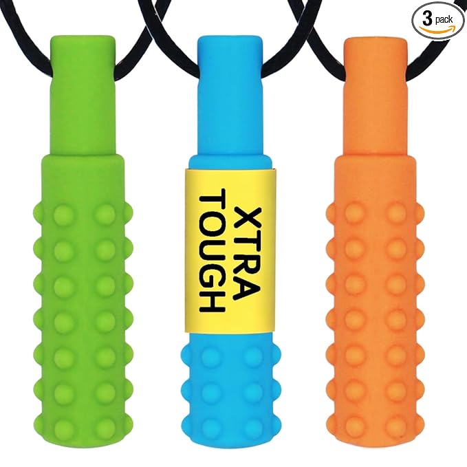 Xtra Tough (XT) Sensory Chew Necklace (3 Pack) - Sensory Oral Motor Aids Teether Toys for Autism, ADHD, Baby Nursing or Special Needs- Designed for Moderate & Aggressive Chewer