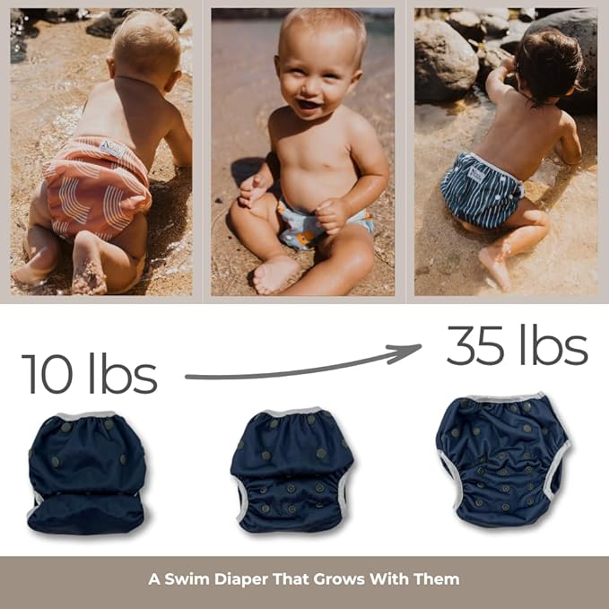 Nora's Nursery Reusable Swim Diapers and Wet Bag - One Size Fully Adjustable - Hamptons Unisex 3 Pack with Wet Bag