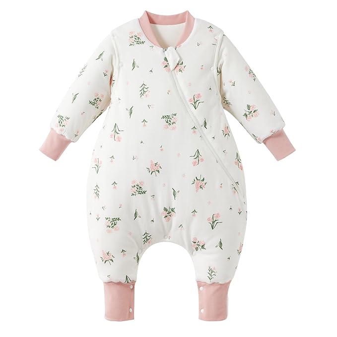 Duomiaomiao 3.5 TOG Toddler Sleep Sack 6-12 Months 100% Cotton Winter Side Open Zipper Baby Sleep Sack with Feet, Warm Toddler Wearable Blanket