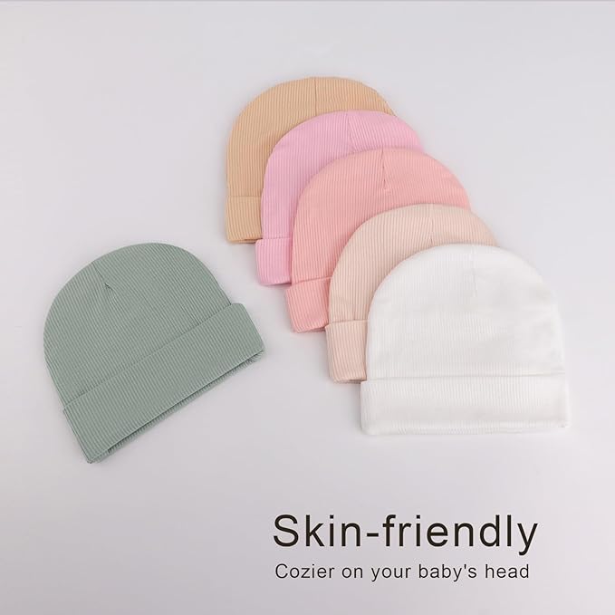 DRESHOW BQUBO 6 Pack Baby Newborn Hats Set for Unisex Infant Newborn Toddler Soft Beanie Hat for Boys Girls 0-24 Months