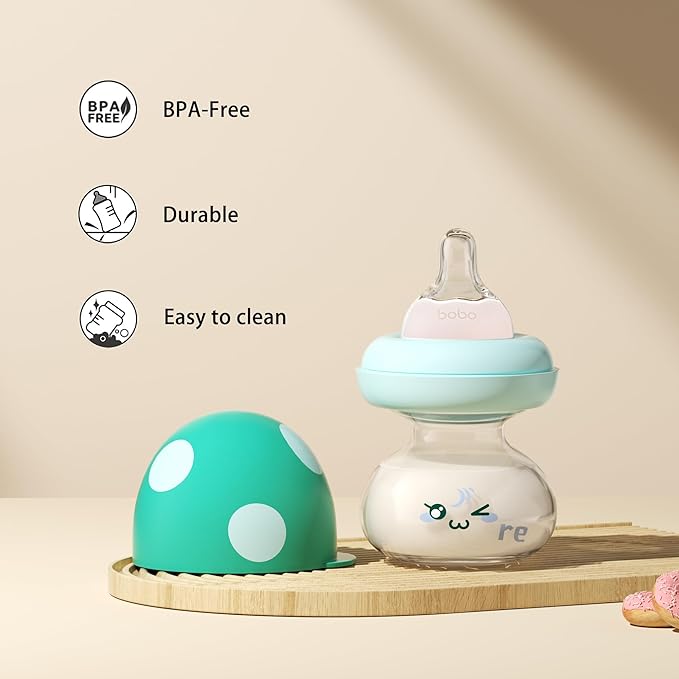 YOHKOH Newborn Glass Baby Bottles with Slow Flow Nipple for 0+ Months, Wide Neck Feeding Bottle, 2.7oz/80ml (Blue, 2.7oz (Pack of 2))