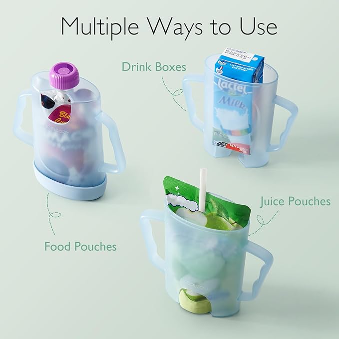 Momcozy Baby Pouch Holder No Squeeze, Baby Food & Juice Box Holder, Mess-Free, Easy Grip for Self-Feeding, BPA-Free & DEHP-Free, Must-Have for Babies, Blue