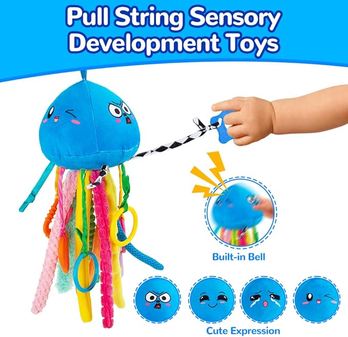teytoy Sensory Toy, Texture Toys for Babies with Rattle, Autism Sensory Toys Jellyfish Shape Tactile Sensory Toys with 10 Textures, Baby Sensory Toys for 0-3-6-18 Months Soft Baby Toys with Teethers
