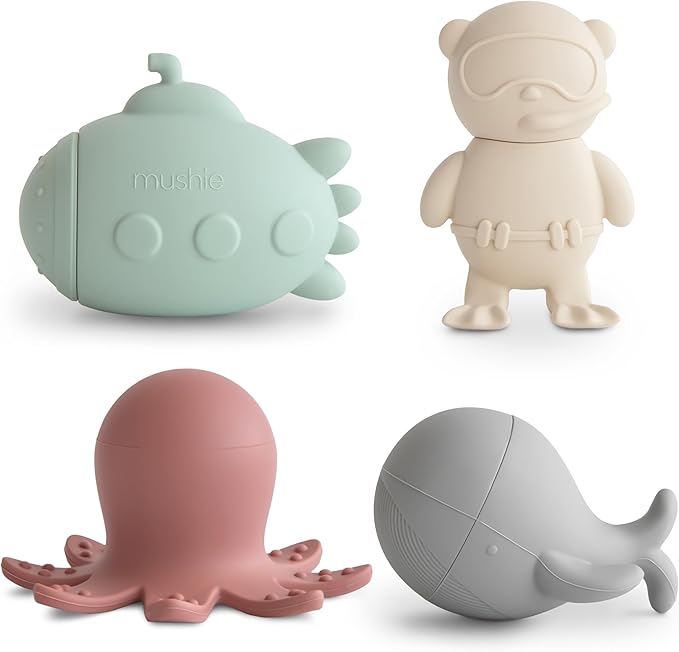 mushie Sealife Bath Toys Play Set for Toddlers | 100% Food Grade Silicone | Mold Free, Pack of 4