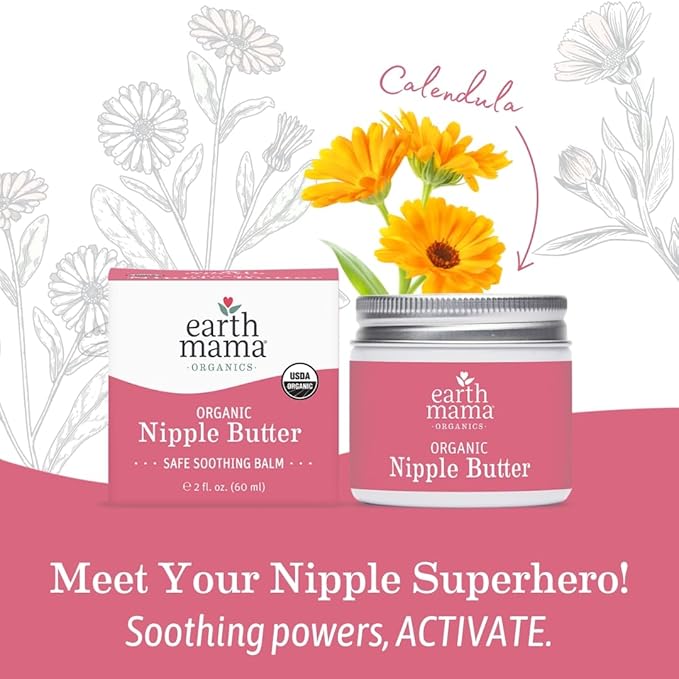 Earth Mama Organic Nipple Butter™ | Nipple Cream Safe for Breastfeeding | Postpartum Essentials for Nursing | Non Lanolin Nipple Cream, 2 fl oz (6-Pk)