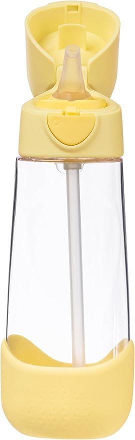 b.box Kids Water Bottle – 20oz Tritan Toddler Drink Bottle with Straw for School, Daycare, Travel w/Easy-Grip Triangular Design, Leak Proof Lid & Handle, BPA Free, Dishwasher Safe (Lemon Twist)