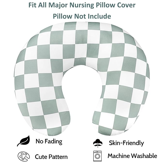 DILIMI Nursing Pillow Cover, Stretchy Removable Case for Breastfeeding Pillows, Ultra Soft Comfortable Slipcover for Baby Girl and Boy, Checkerboard Grid