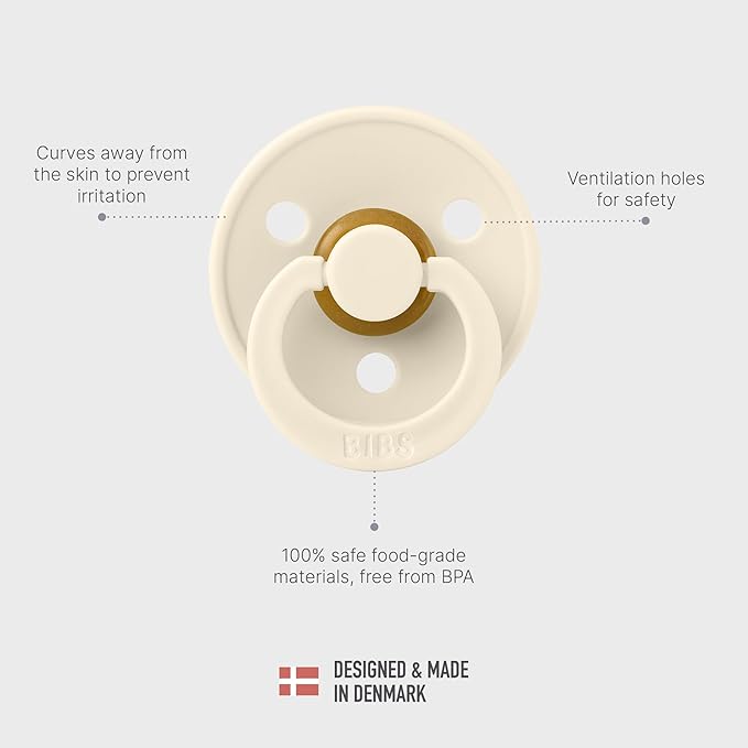 BIBS Colour Soother 4-Pack | BPA Free Dummy Pacifier | Round Nipple | Natural Rubber Latex | Made in Denmark | Size 6-18 Months | Blush Glow Mix
