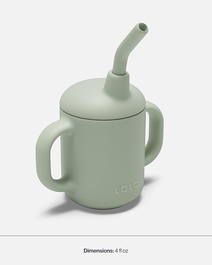 Lalo Little Cup 2-Pack, Non-Toxic Silicone Straw Cup with Handles - Baby and Toddler Sippy Cup - Mini Cup and Straw Training System, 4oz, Sage