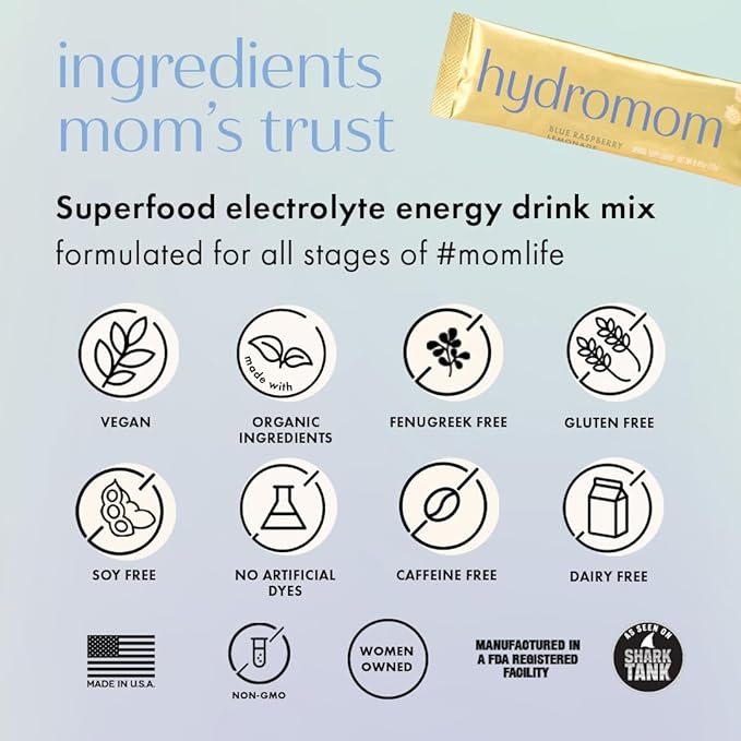 Boobie Hydromom Superfood Electrolyte Drink Mix, Watermelon Yuzu + Blue Raspberry Lemonade | Refreshing Energy, Hydration Boost | On-The-Go Travel Essential for Pregnancy, Lactation, & Beyond - 2 Pack