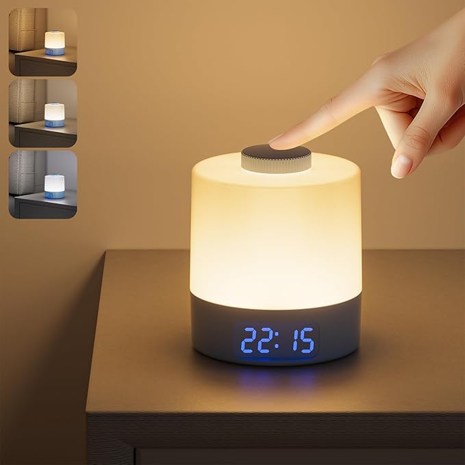 WOBANE Night Light for Kids, 3 Colors Dimmable Baby LED Lighting, 3600mAh Battery Rechargeable with Clock, Portable Bedside Lamp for Nursery, Breastfeeding, Adults, Blue