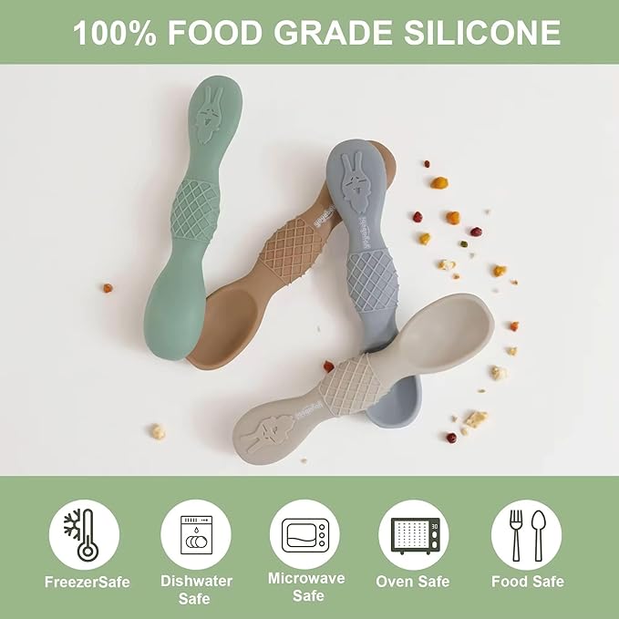 Silicone Baby Spoons (4 Pack) – Soft Tip, Gum-Friendly, BPA Free, Dishwasher Safe, Teething Handle