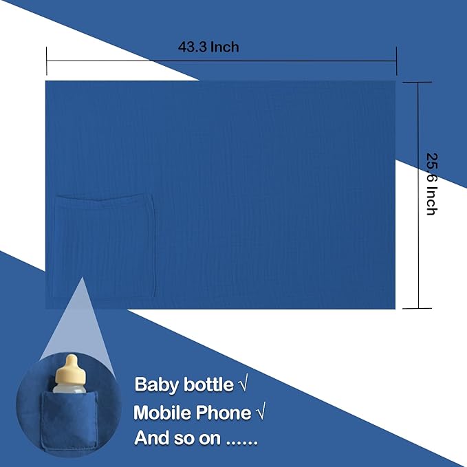 Muslin Nursing Covers for Breastfeeding, Arch Neckline Breast Feeding Covers for Women, Moms Privacy Breathable Summer Nursing Apron, 43.3" x 25.6" Soft Feeding Cover (Misty Blue)