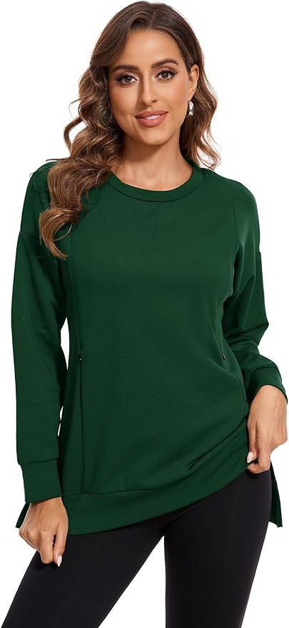 Smallshow Women's Nursing Tops Sweatshirt Long Sleeve Side Split Breastfeeding Shirt