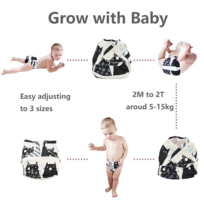babygoal Reusable Cloth Diapers 6 Pack+6pcs Rayon from Bamboo Inserts+Wet Bag, One Size Adjustable Washable Pocket Nappy Covers for Baby Girls and Boys 6FG38