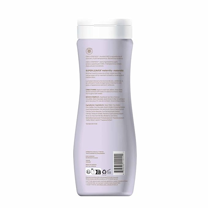ATTITUDE Pregnancy Shampoo, EWG Verified, Dermatologically Tested, Plant and Mineral-Based, Vegan Maternity Products, Argan Leaf Extract, 16 Fl Oz