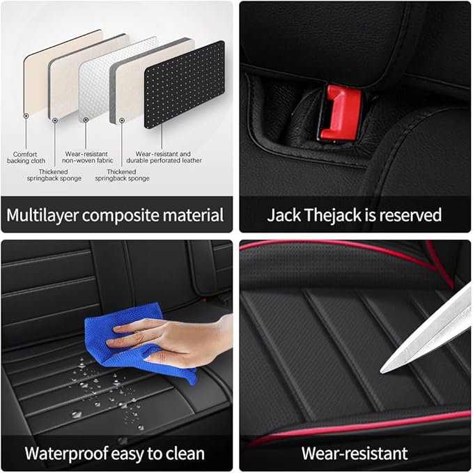Leather Seat Cover for Ford Edge 2010-2026,Waterproof Soft Seat Covers,Interior Accessories Seat Covers Cushion Vehicle Protector Airbag Compatible(Black&Red,Full Set)