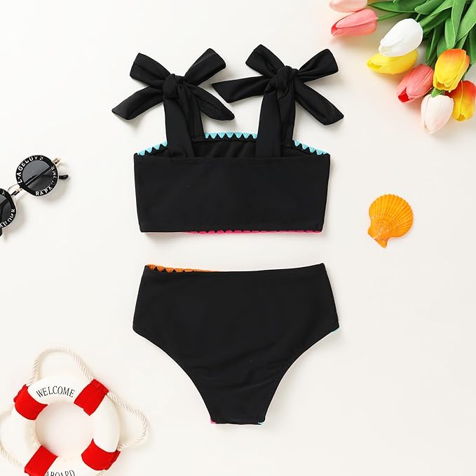 YOUNGER TREE Toddler Girls Two Pieces Swimsuit Color Block Stripe Swimwear Summer Beach Bathing Suit 18M-5T