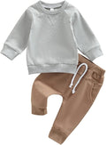 Toddler Baby Boy Clothes Solid Color Long Sleeve Crewneck Sweatshirt Top Casual Pants Set 2Pcs Fall Winter Outfits