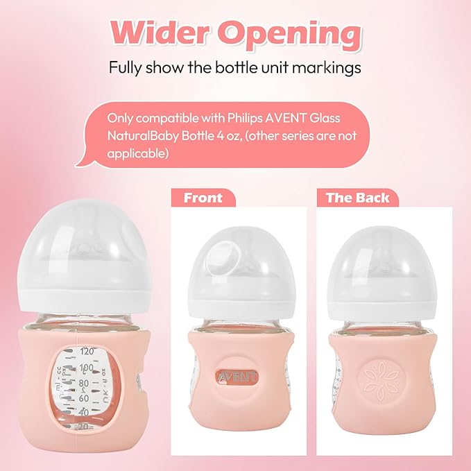 3 Pack Silicone Sleeves for Philips Avent Natural Glass Baby Bottles, Anti Breakage Baby Bottle Holder for Baby Girls, Compatible Philips Avent Glass Natural Baby Bottle, 4 oz