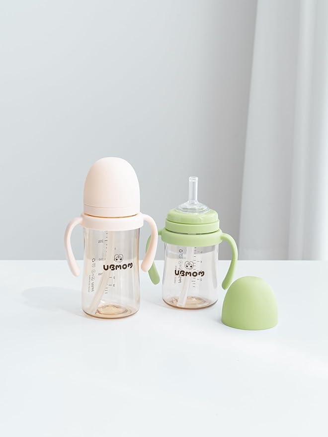 UBMOM Sippy Cup with Straw and Handle, Spillproof Baby and Toddler Cups with Replaceable Straw, BPA-Free PPSU Sippy Cups for Toddlers, 6.76oz (Melon)